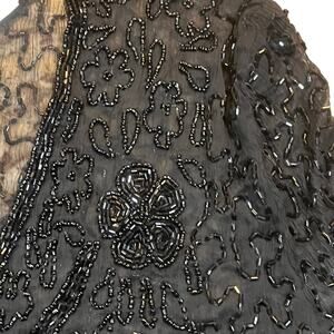 Vintage Women Small Beaded Black 3/4 Sleeve Heavy Top‎ Zipper Back Emo Grunge